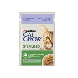 Cat Chow Pouch Sos İçinde Kuzu Etli ve Yeşil Fasulyeli Kısırlaştırılmış Kedi Konservesi